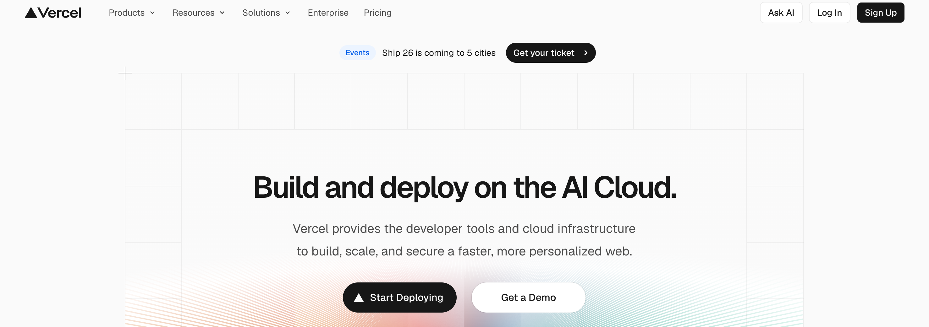 The Vercel sign-up screen where you create a free hosting account