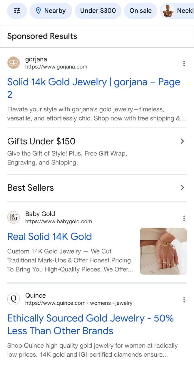 Google search results with sponsored ads