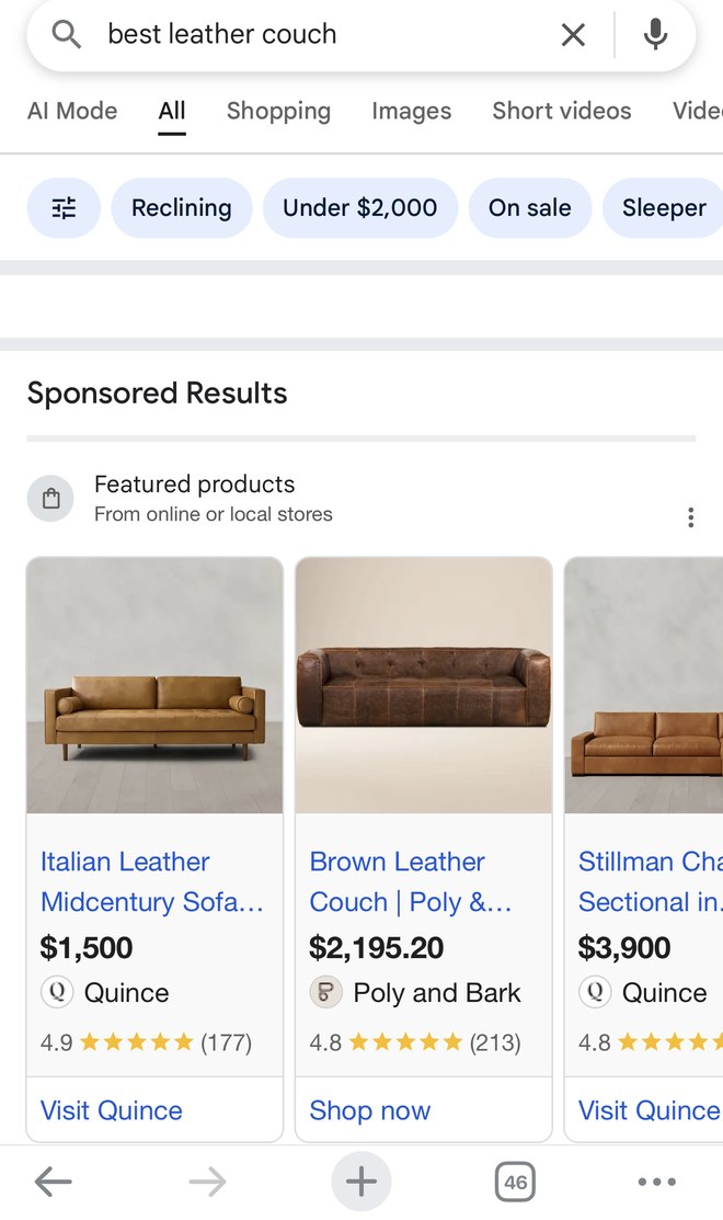 Google shopping results